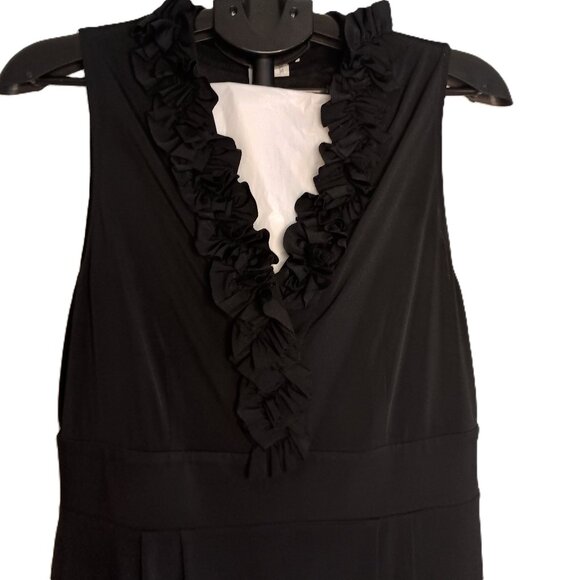 London Times Dresses & Skirts - London Times Women’s Black Ruffle V-Neck Collar Dress Size 14